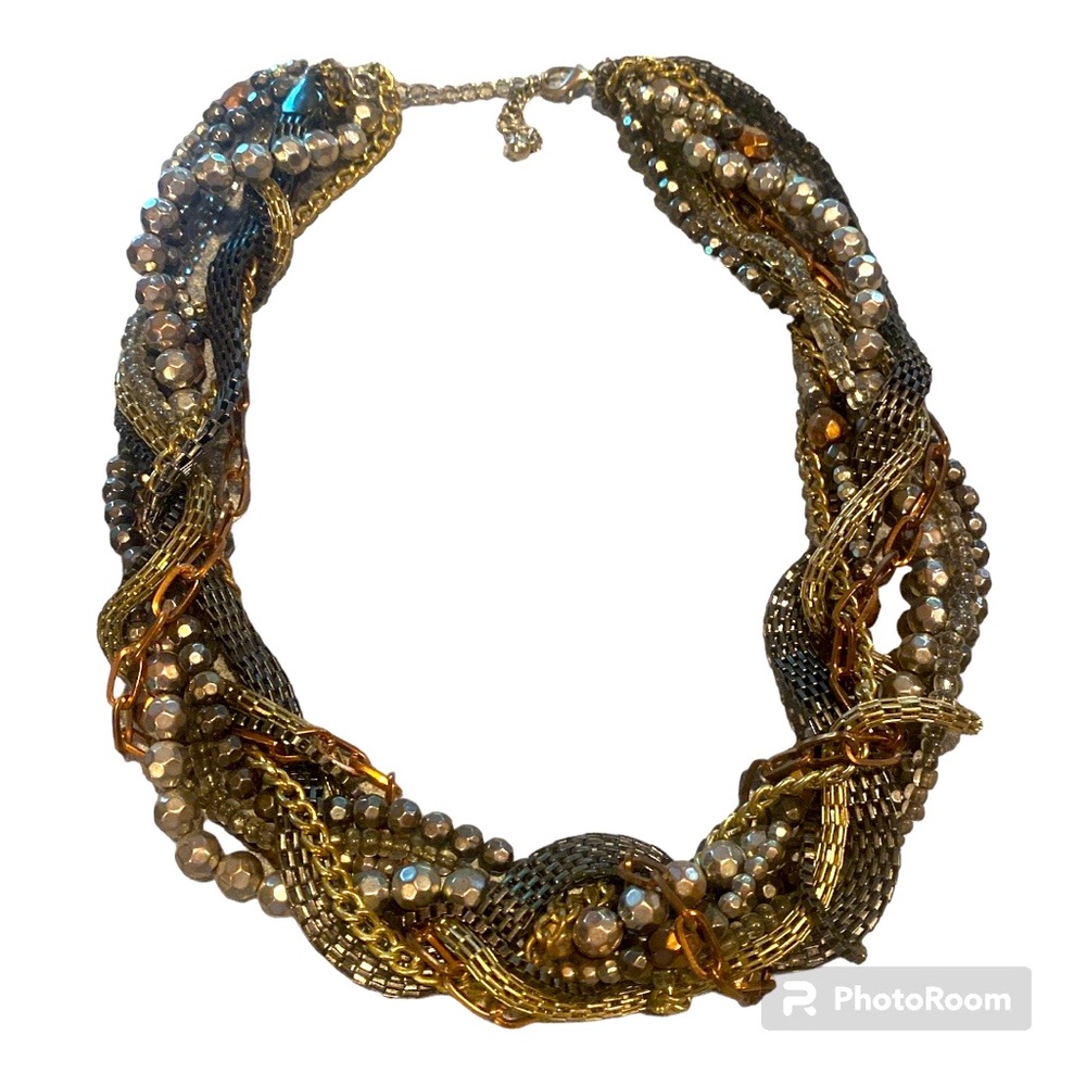 Gold and Silver Chain and Bead Necklace